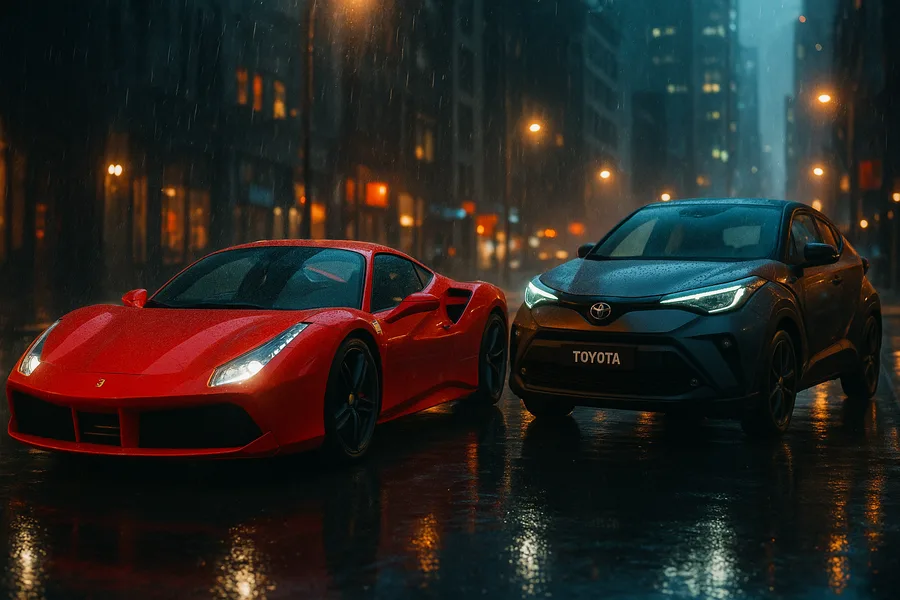 Red Ferrari In Rainy City Cars Wallpaper 10 4K 2