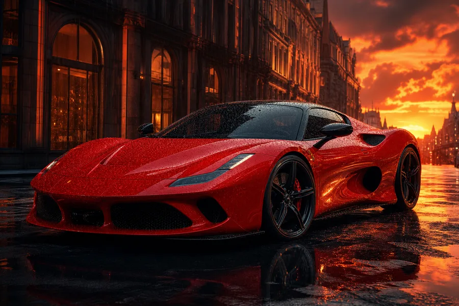 Red Ferrari In Rainy City Cars Wallpaper 2 4K 11