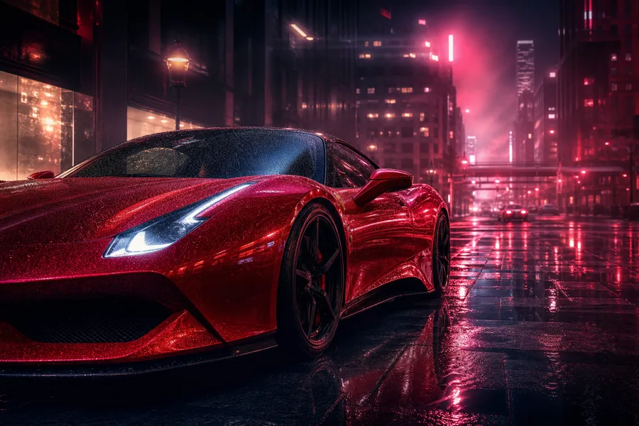 Red Ferrari In Rainy City Cars Wallpaper 2 4K 12