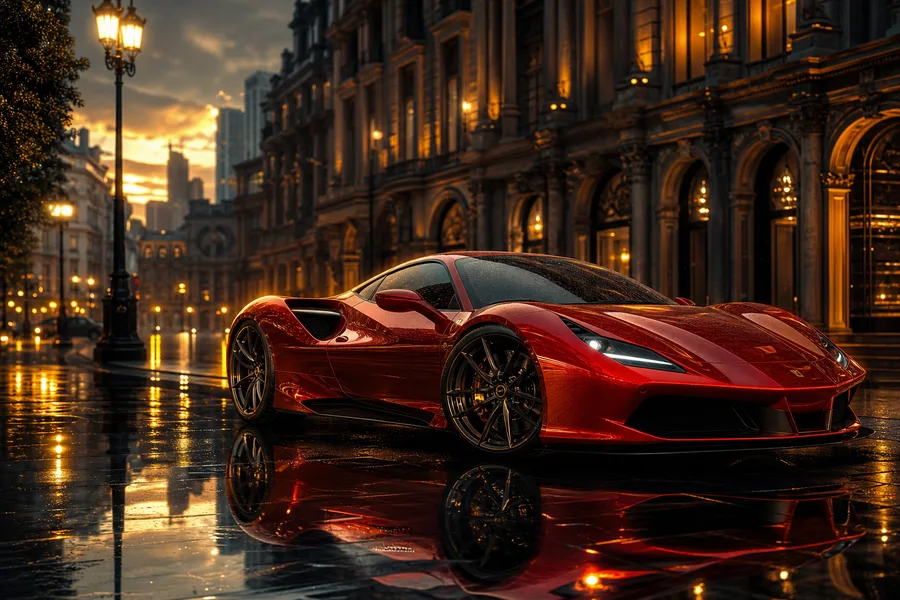 Red Ferrari In Rainy City Cars Wallpaper 2 4K 13