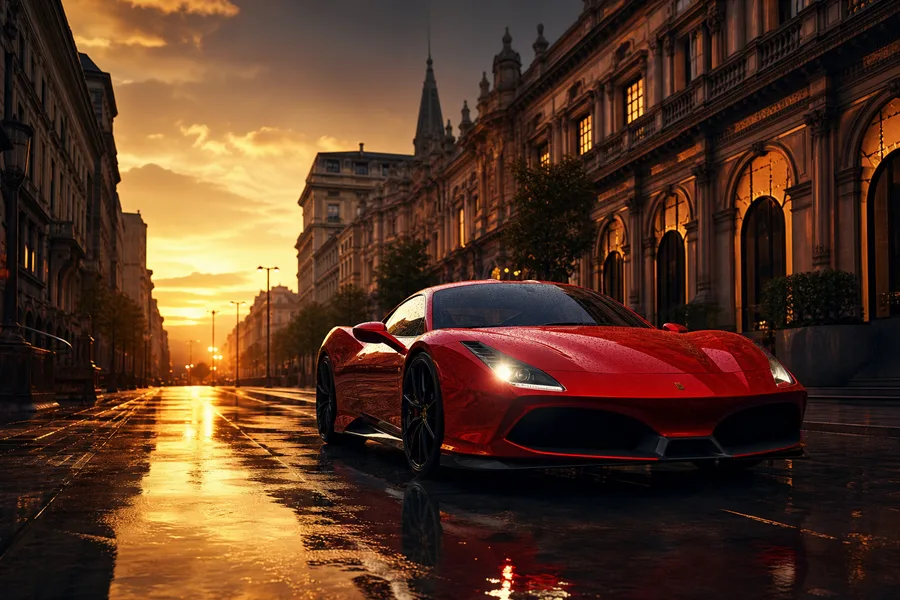 Red Ferrari In Rainy City Cars Wallpaper 2 4K 14