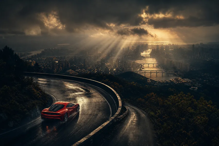 Red Ferrari In Rainy City Cars Wallpaper 2 4K 15
