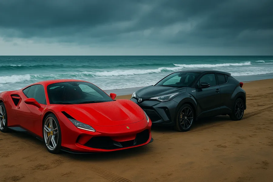 Red Ferrari In Rainy City Cars Wallpaper 2 4K 3