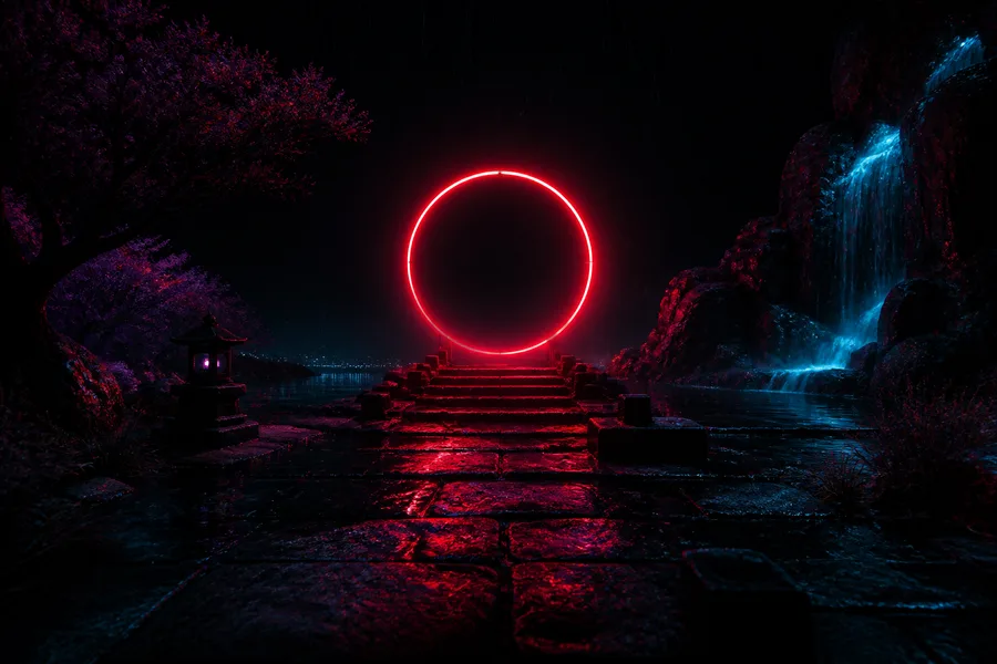 Red Neon Circle On Pure Black Amoled Wallpaper 7 4K 3