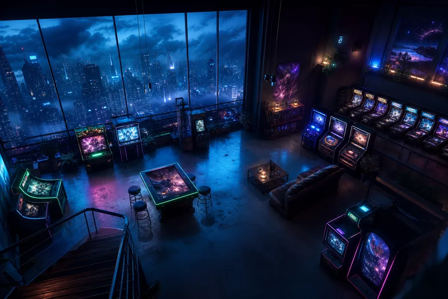 Retro Arcade Room With Neon Machines Gaming Wallpaper 7 4K 12