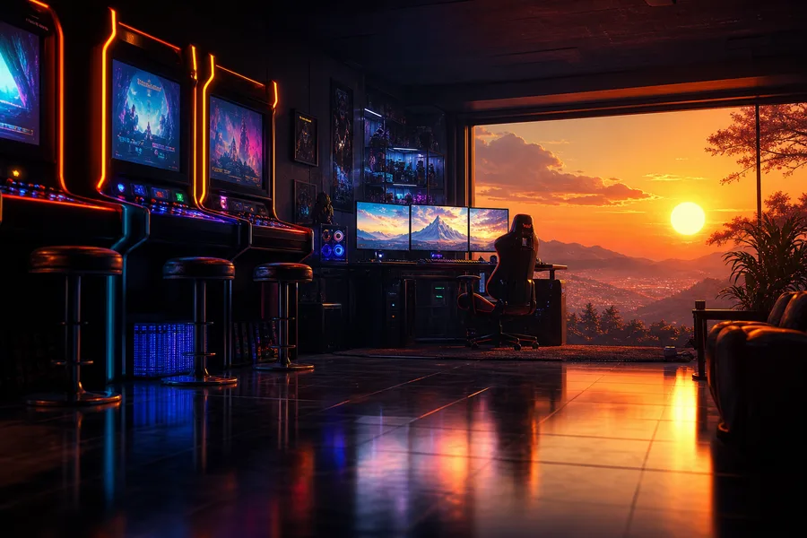 Retro Arcade Room With Neon Machines Gaming Wallpaper  7 4K