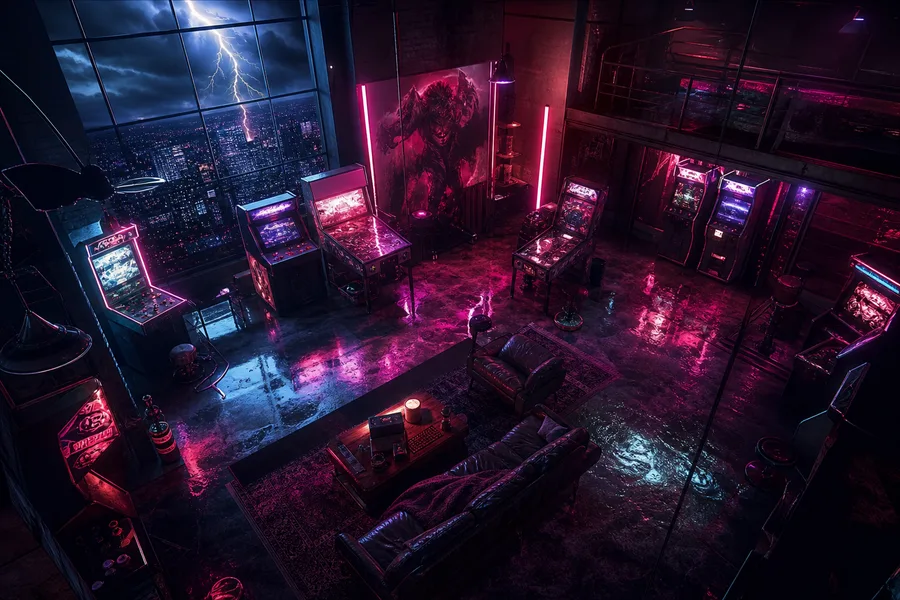Retro Arcade Room With Neon Machines Gaming Wallpaper 7 4K 2
