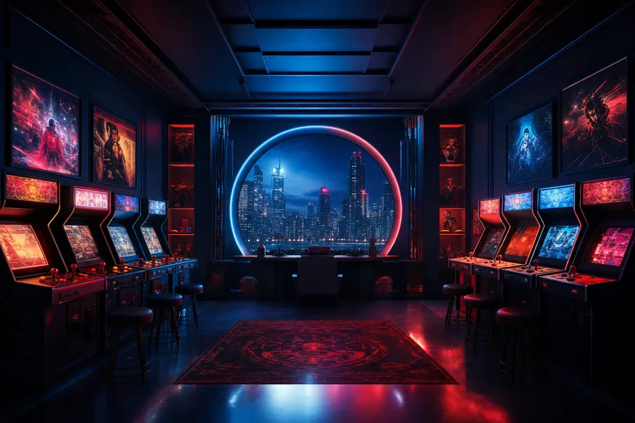 Retro Arcade Room With Neon Machines Gaming Wallpaper 7 4K 7