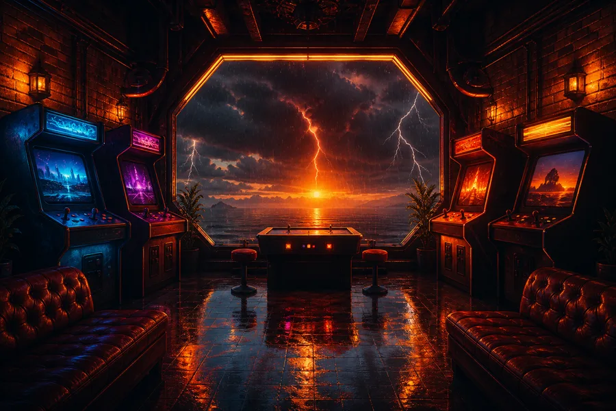 Retro Arcade Room With Neon Machines Gaming Wallpaper 7 4K 8