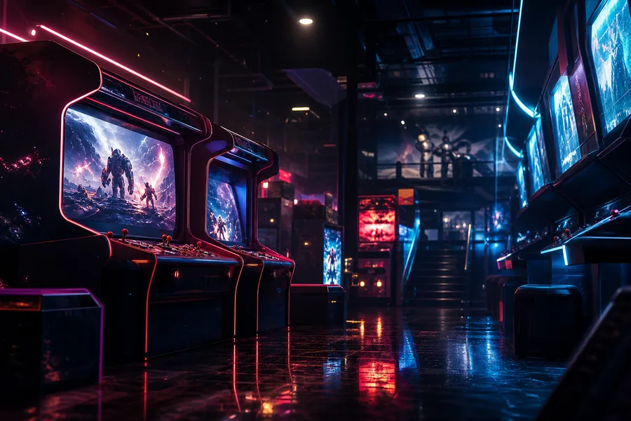 Retro Arcade Room With Neon Machines Gaming Wallpaper 7 4K 9
