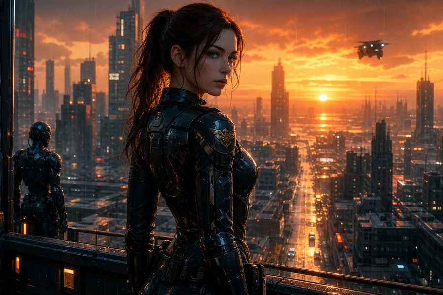 Robotic City Police Patrol Ai-Girls Wallpaper 12 4K 5