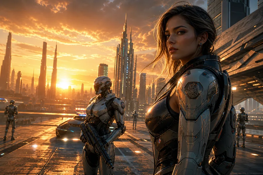 Robotic City Police Patrol Ai-Girls Wallpaper 12 4K 7