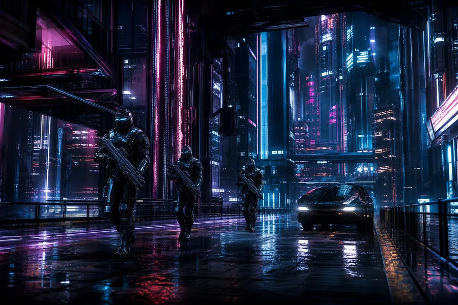 Robotic City Police Patrol Cyberpunk Wallpaper 12 4K 2