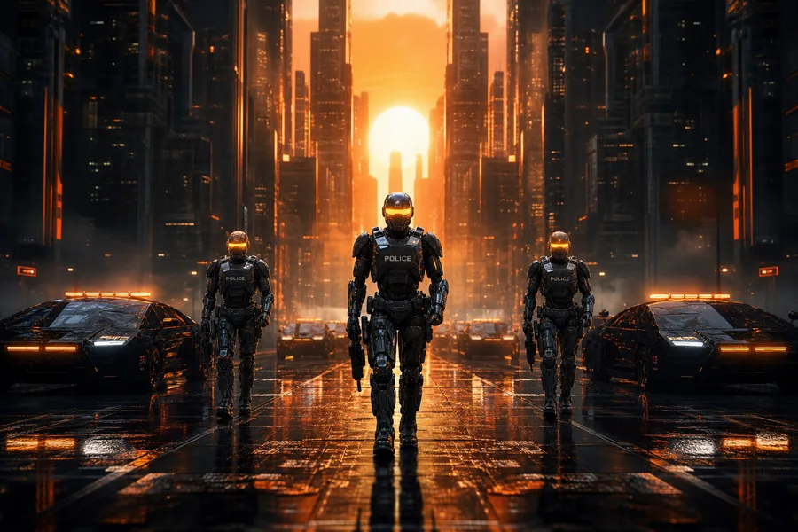 Robotic City Police Patrol Cyberpunk Wallpaper 12 4K 3
