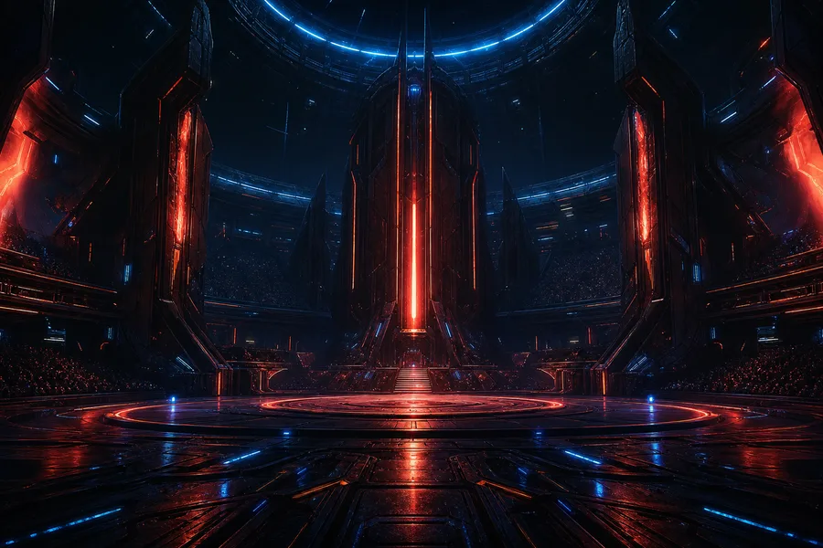 Sci Fi Battle Arena With Neon Lights Gaming Wallpaper 13 4K 4