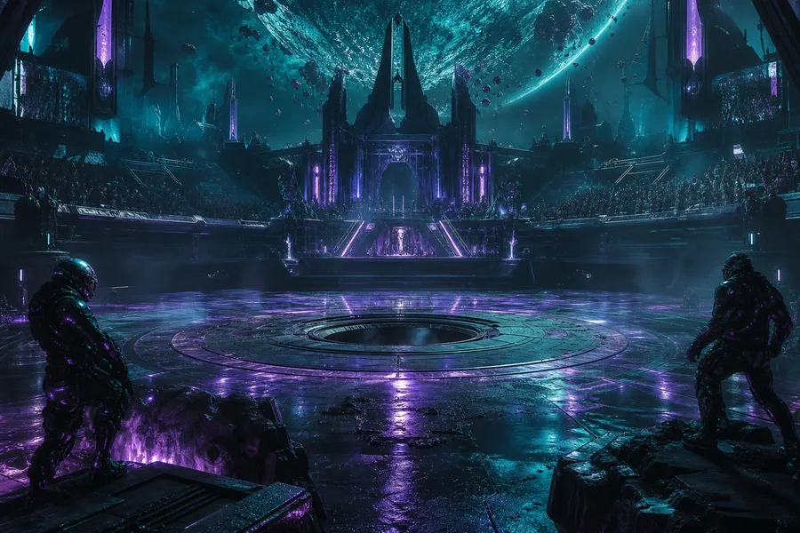 Sci Fi Battle Arena With Neon Lights Gaming Wallpaper 13 4K 6