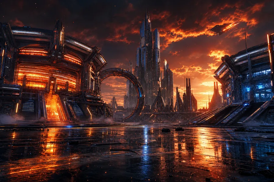 Sci Fi Battle Arena With Neon Lights Gaming Wallpaper 3 4K 14