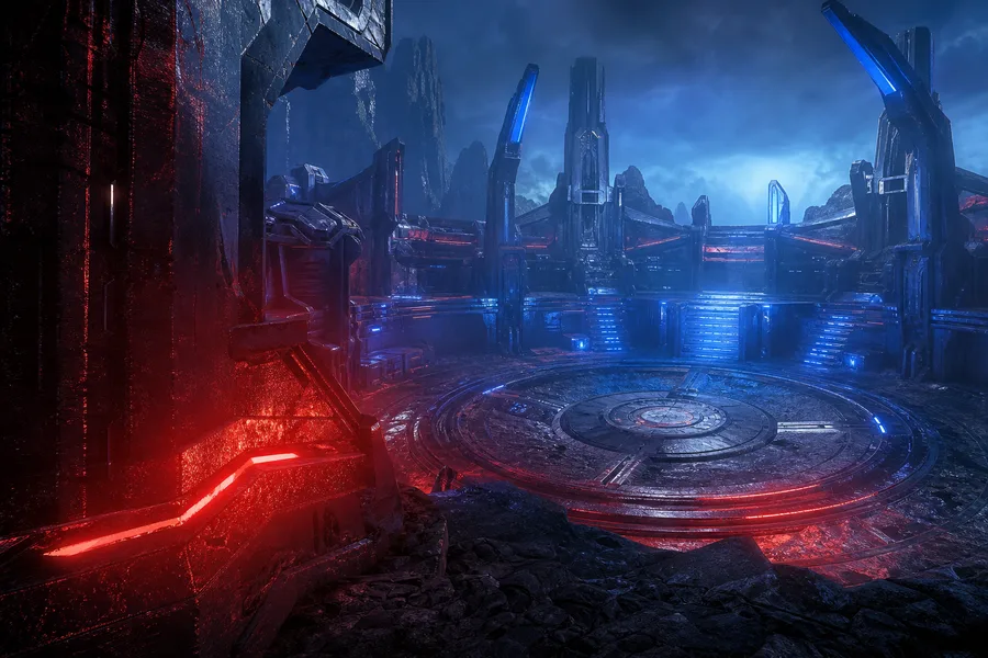 Sci Fi Battle Arena With Neon Lights Gaming Wallpaper 3 4K 16