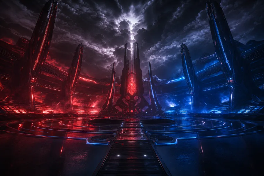 Sci Fi Battle Arena With Neon Lights Gaming Wallpaper  3 4K