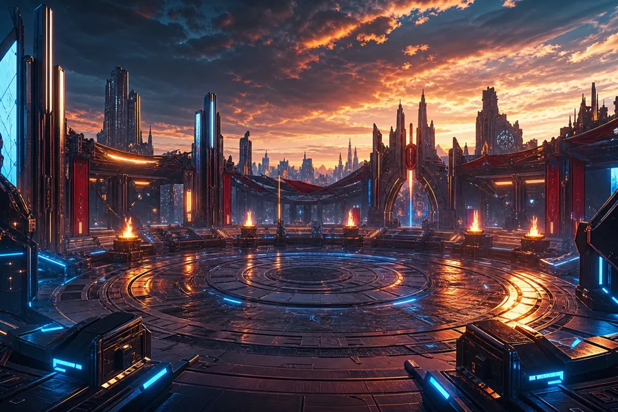 Sci Fi Battle Arena With Neon Lights Gaming Wallpaper 3 4K 3