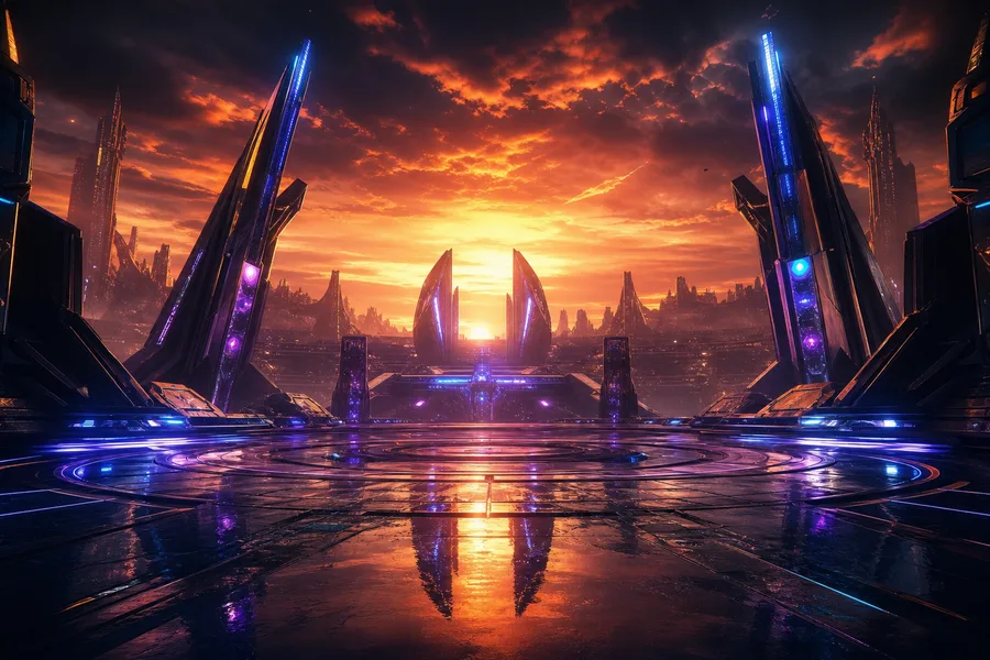 Sci Fi Battle Arena With Neon Lights Gaming Wallpaper 3 4K 6