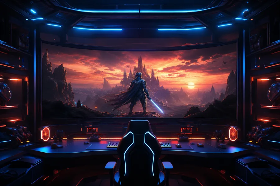 Sci Fi Battle Arena With Neon Lights Gaming Wallpaper 3 4K
