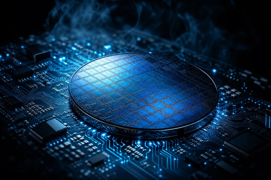 Semiconductor Wafer Glowing Blue Electronics Wallpaper 6 4K 6