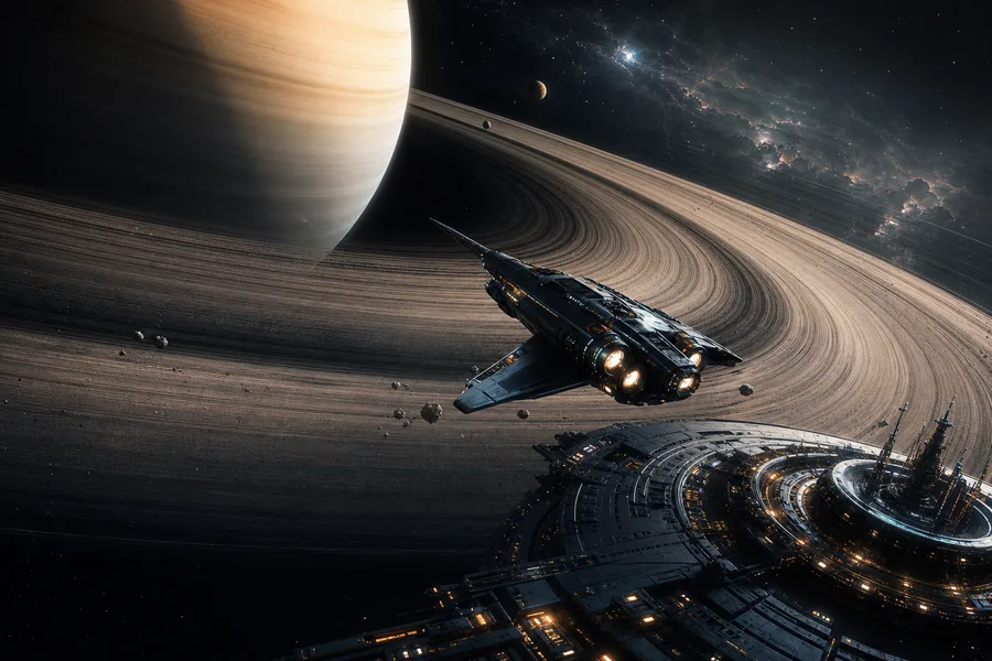 Spaceship Near Saturn Rings Space Wallpaper  6 4K