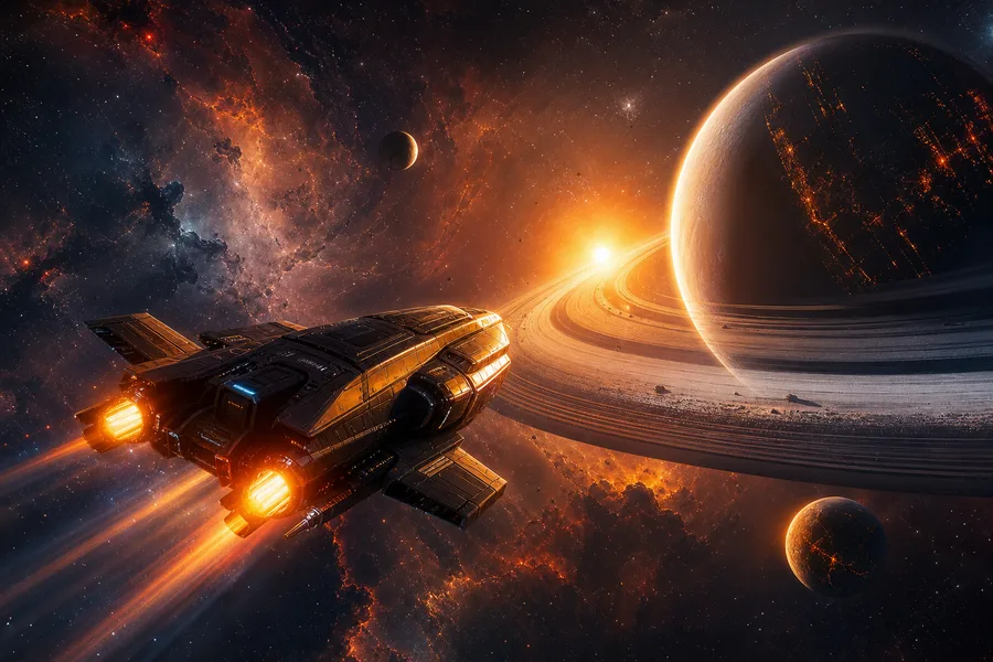 Spaceship Near Saturn Rings Space Wallpaper  6 4K