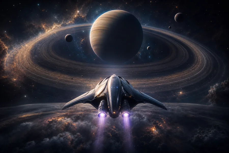 Spaceship Near Saturn Rings Space Wallpaper 6 4K 7