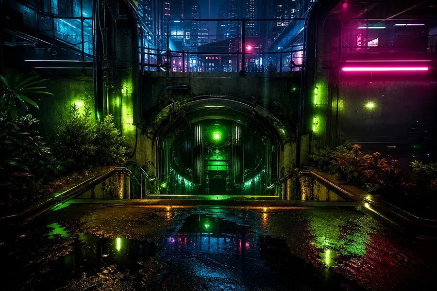 Underground Neon Club Entrance Cyberpunk Wallpaper  15 4K