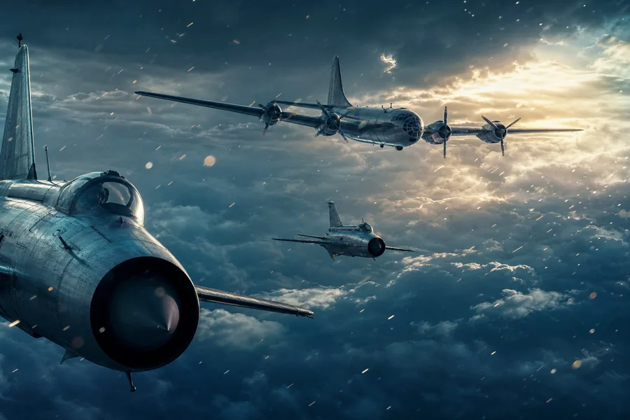 Vintage Aircraft Formation In Dramatic Sunset Clouds Airplanes Wallpaper 3 4K 11