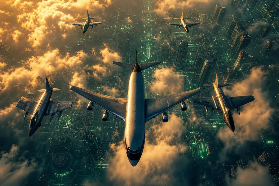Vintage Aircraft Formation In Dramatic Sunset Clouds Airplanes Wallpaper 3 4K 12