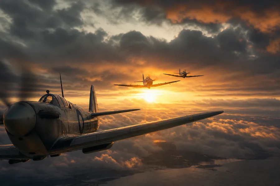 Vintage Aircraft Formation In Dramatic Sunset Clouds Airplanes Wallpaper 3 4K 3