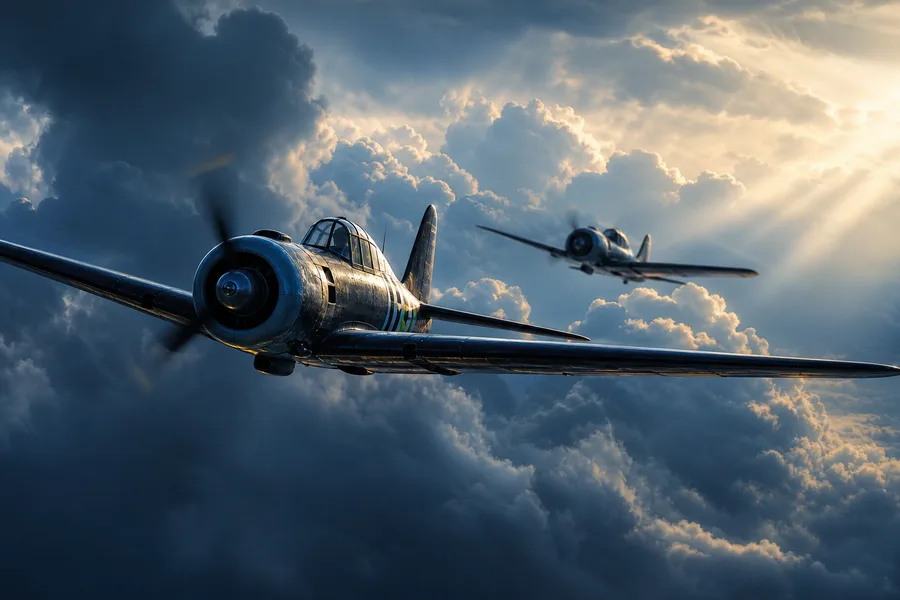Vintage Aircraft Formation In Dramatic Sunset Clouds Airplanes Wallpaper 3 4K 8