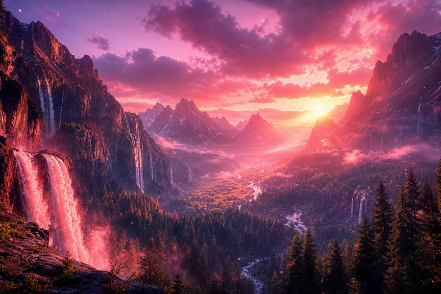 Waterfall Valley Cinematic Nature Wallpaper  3 4K