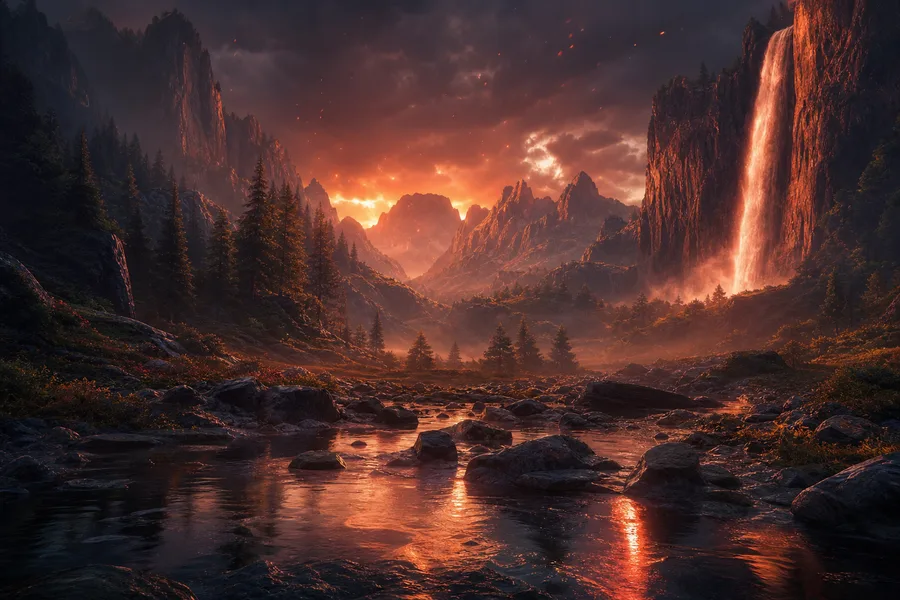 Waterfall Valley Cinematic Nature Wallpaper  3 4K