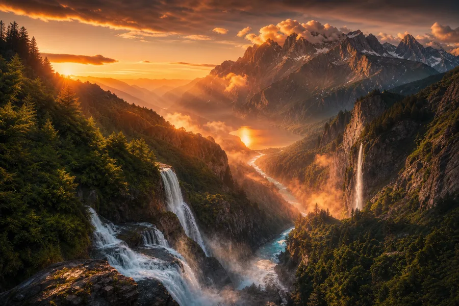 Waterfall Valley Cinematic Nature Wallpaper 3 4K 7